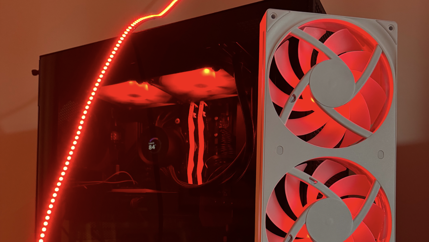Wireless BLE RGB lighting control system prototype inside a PC case