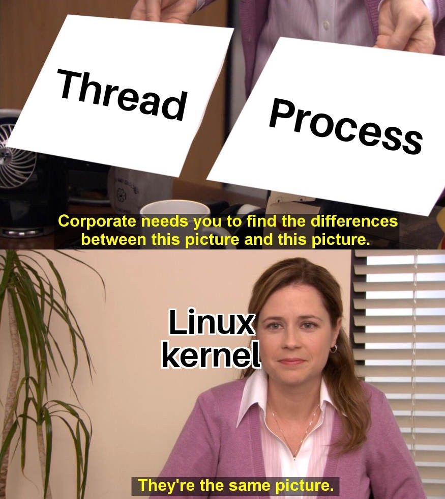 Meme about Linux threads and processes