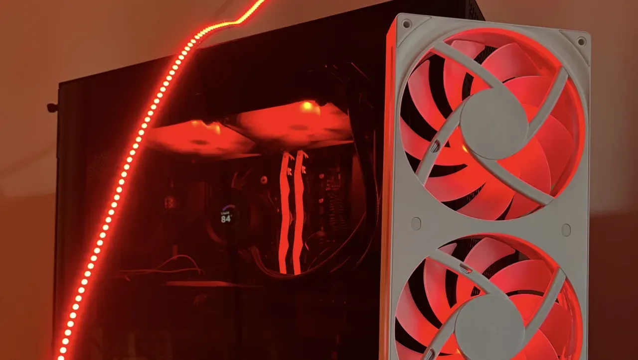 Wireless BLE RGB lighting control system prototype inside a PC case
