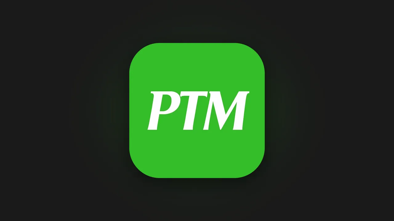 PlayTennisMarin app icon — white PTM lettering on a bright green rounded square